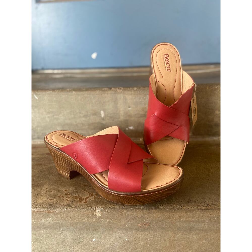 Born Coney red criss cross strap wedge sandal